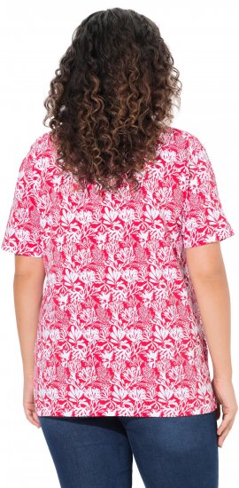 Ulla Popken Coral Reef Printed Short Sleeve V-Neck Tee Lychee - Bedrukte T-shirts voor dames - 