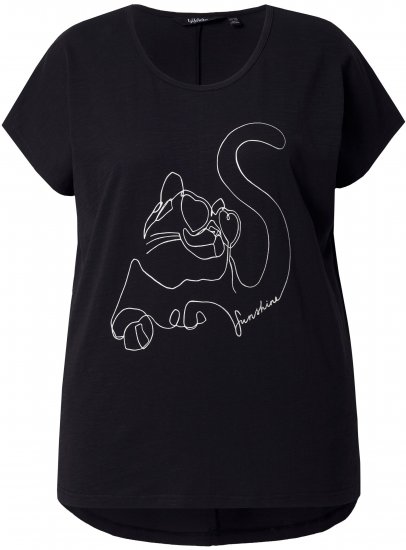 Ulla Popken Metallic Animal Cap Sleeve Graphic Tee Black - Bedrukte T-shirts voor dames - 