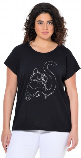 Ulla Popken Metallic Animal Cap Sleeve Graphic Tee Black - Bedrukte T-shirts voor dames - 