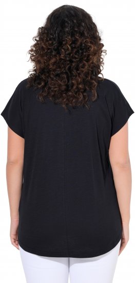 Ulla Popken Metallic Animal Cap Sleeve Graphic Tee Black - Bedrukte T-shirts voor dames - 