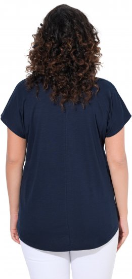 Ulla Popken Metallic Animal Cap Sleeve Graphic Tee Navy - Bedrukte T-shirts voor dames - 