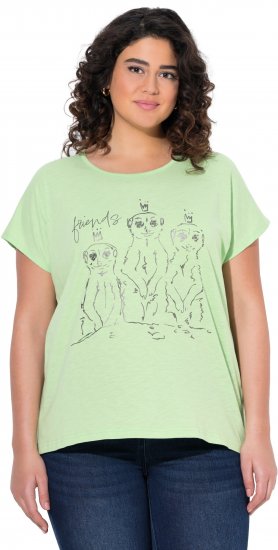 Ulla Popken Metallic Animal Cap Sleeve Graphic Tee Green - Bedrukte T-shirts voor dames - 
