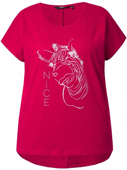 Ulla Popken Metallic Animal Cap Sleeve Graphic Tee Dark Raspberry - Bedrukte T-shirts voor dames - 