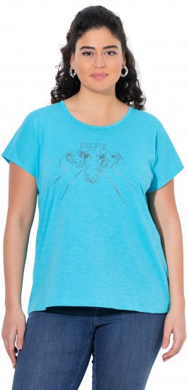 Ulla Popken Metallic Animal Cap Sleeve Graphic Tee Deep Aqua - Bedrukte T-shirts voor dames - 