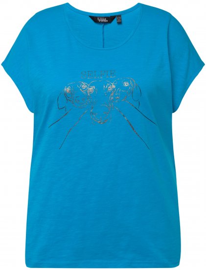 Ulla Popken Metallic Animal Cap Sleeve Graphic Tee Sapphire Blue - Bedrukte T-shirts voor dames - 