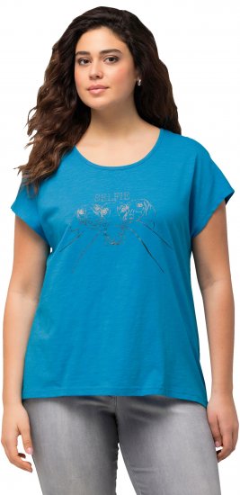 Ulla Popken Metallic Animal Cap Sleeve Graphic Tee Sapphire Blue - Bedrukte T-shirts voor dames - 