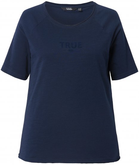 Ulla Popken TRUE Lettering Short Sleeve Tee Navy Blue - Bedrukte T-shirts voor dames - 