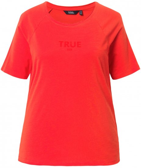 Ulla Popken TRUE Lettering Short Sleeve Tee Neon Red - Bedrukte T-shirts voor dames - 