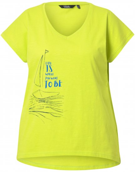 Ulla Popken Half-Sleeve A-line V-Neck Boat Pattern T-Shirt Lime - Bedrukte T-shirts voor dames - 