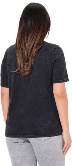 Ulla Popken Easy Short Sleeve Acid Wash Graphic Tee Black - Bedrukte T-shirts voor dames - 