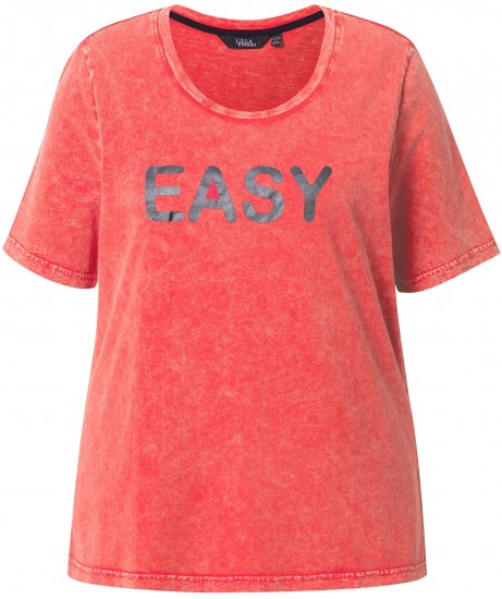Ulla Popken Easy Short Sleeve Acid Wash Graphic Tee Light Red - Bedrukte T-shirts voor dames - 