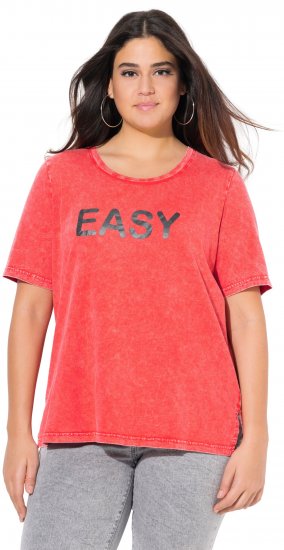 Ulla Popken Easy Short Sleeve Acid Wash Graphic Tee Light Red - Bedrukte T-shirts voor dames - 