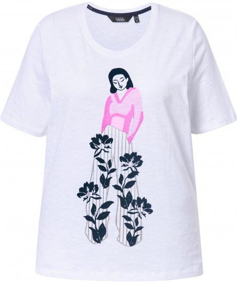 Ulla Popken Flocked Short Sleeve Graphic Tee Snow White - Bedrukte T-shirts voor dames - 