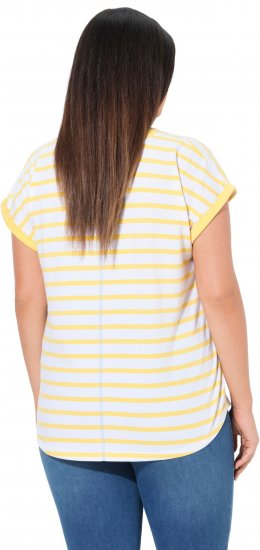 Ulla Popken Striped Short Sleeve Citrus Graphic Tee Sun Yellow - Bedrukte T-shirts voor dames - 