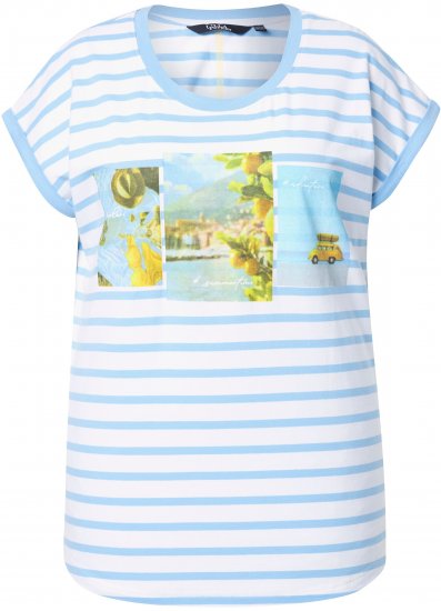 Ulla Popken Striped Short Sleeve Citrus Graphic Tee Light Blue - Bedrukte T-shirts voor dames - 
