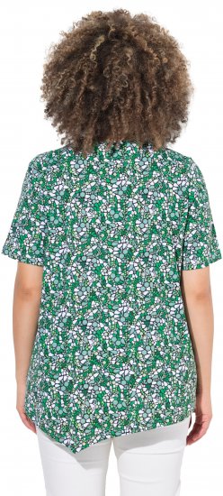 Ulla Popken Floral Pointed Hem Short Sleeve Tee Green - Bedrukte T-shirts voor dames - 