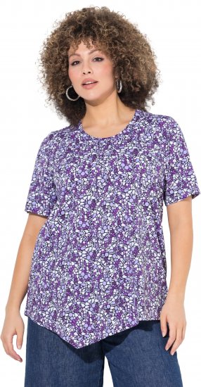Ulla Popken Floral Pointed Hem Short Sleeve Tee Purple - Bedrukte T-shirts voor dames - 