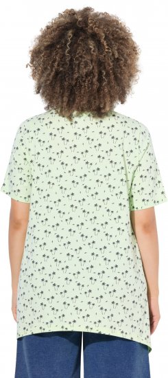 Ulla Popken Palm Tree Print Pointed Hem Tee Lett Lime - Bedrukte T-shirts voor dames - 