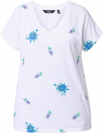 Ulla Popken Cross Stitch Short Sleeve Tee Snow White - Bedrukte T-shirts voor dames - 