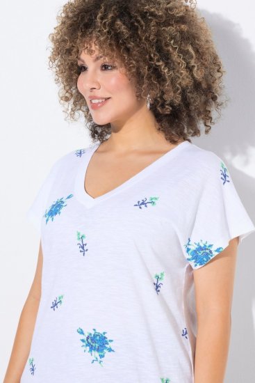 Ulla Popken Cross Stitch Short Sleeve Tee Snow White - Bedrukte T-shirts voor dames - Bedrukte T-shirts voor Dames