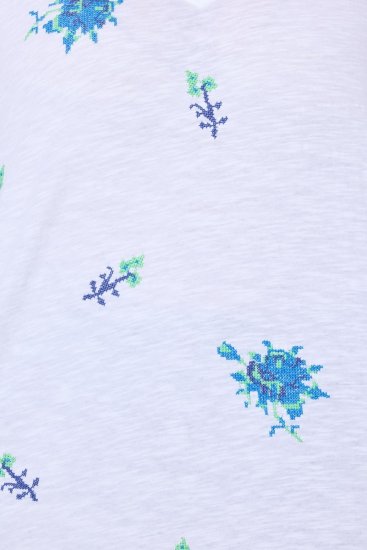 Ulla Popken Cross Stitch Short Sleeve Tee Snow White - Bedrukte T-shirts voor dames - Bedrukte T-shirts voor Dames