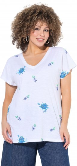 Ulla Popken Cross Stitch Short Sleeve Tee Snow White - Bedrukte T-shirts voor dames - 