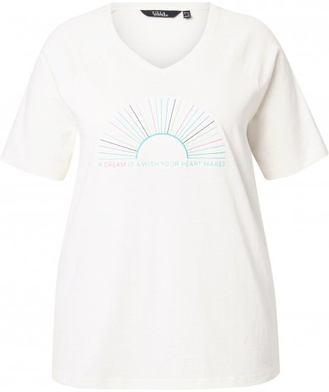 Ulla Popken Embroidered Sunrise Lettering Tee Off-White - Bedrukte T-shirts voor dames - 