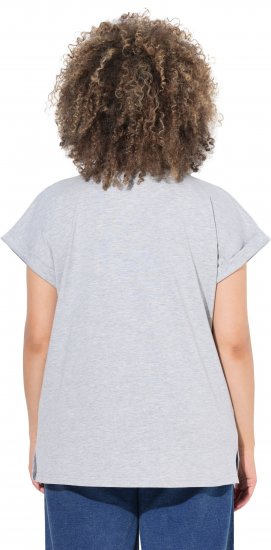 Ulla Popken Long Beach Lettering Cap Sleeve Tee Light Grey Melange - Bedrukte T-shirts voor dames - 