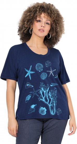 Ulla Popken Marine Print Short Sleeve Tee Ink Blue - Bedrukte T-shirts voor dames - 