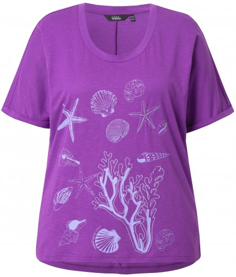 Ulla Popken Marine Print Short Sleeve Tee Purple - Bedrukte T-shirts voor dames - 