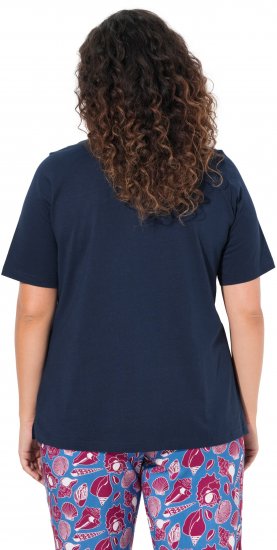 Ulla Popken Shell Picker Club Short Sleeve Graphic Tee Navy - Bedrukte T-shirts voor dames - 