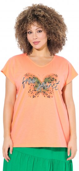 Ulla Popken Free Spirit Butterfly Cap Sleeve Graphic Tee Coral - Bedrukte T-shirts voor dames - 
