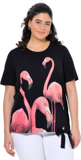 Ulla Popken Flamingo Short Sleeve Graphic Tee Black - Bedrukte T-shirts voor dames - 