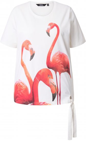 Ulla Popken Flamingo Short Sleeve Graphic Tee Off-White - Bedrukte T-shirts voor dames - 