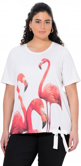 Ulla Popken Flamingo Short Sleeve Graphic Tee Off-White - Bedrukte T-shirts voor dames - 