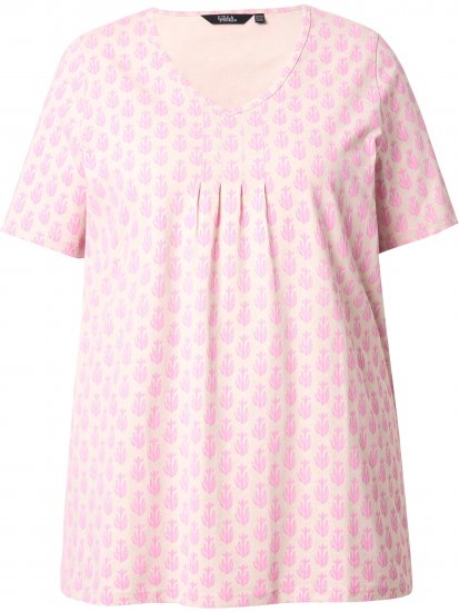Ulla Popken Cactus Print Short Sleeve V-Neck Tee Pink - Bedrukte T-shirts voor dames - 