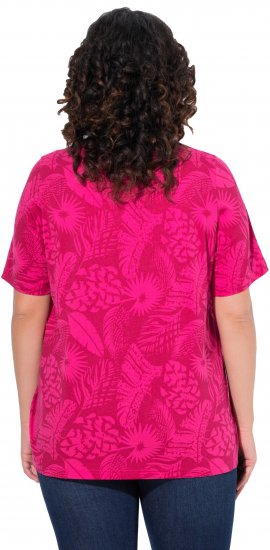 Ulla Popken Feather Print Short Sleeve V-Neck Tee Berry - Bedrukte T-shirts voor dames - 