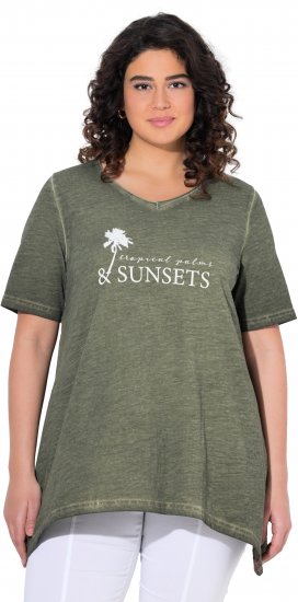 Ulla Popken Sunset Lettering Short Sleeve Graphic Tee Olive - Bedrukte T-shirts voor dames - 