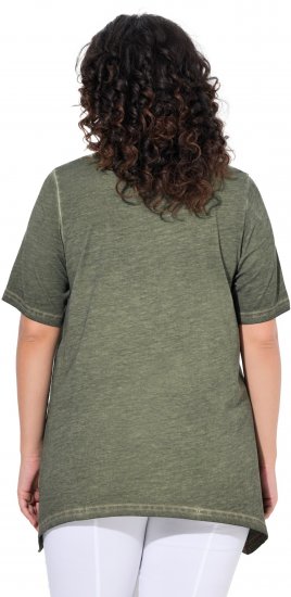 Ulla Popken Sunset Lettering Short Sleeve Graphic Tee Olive - Bedrukte T-shirts voor dames - 
