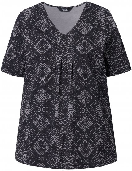Ulla Popken Snake Print V-Neck Tee Graphite Grey - Bedrukte T-shirts voor dames - 