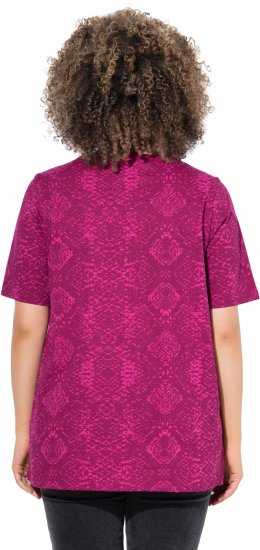 Ulla Popken Snake Print V-Neck Tee Magnolia Red - Bedrukte T-shirts voor dames - 