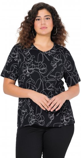 Ulla Popken Abstract Animal Print Short Sleeve Tee Black - Bedrukte T-shirts voor dames - 