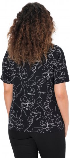 Ulla Popken Abstract Animal Print Short Sleeve Tee Black - Bedrukte T-shirts voor dames - 