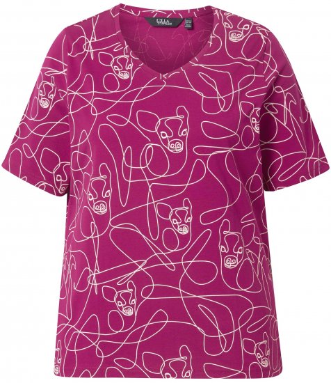 Ulla Popken Abstract Animal Print Short Sleeve Tee Magnolia Red - Bedrukte T-shirts voor dames - 