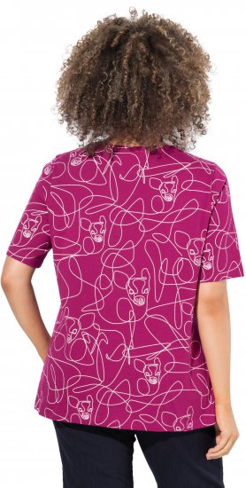 Ulla Popken Abstract Animal Print Short Sleeve Tee Magnolia Red - Bedrukte T-shirts voor dames - 