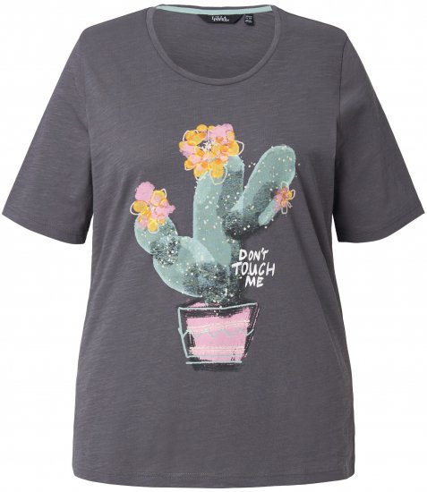 Ulla Popken Cactus Short Sleeve Graphic Tee Graphite Grey - Bedrukte T-shirts voor dames - 