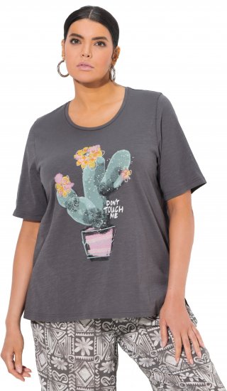 Ulla Popken Cactus Short Sleeve Graphic Tee Graphite Grey - Bedrukte T-shirts voor dames - 
