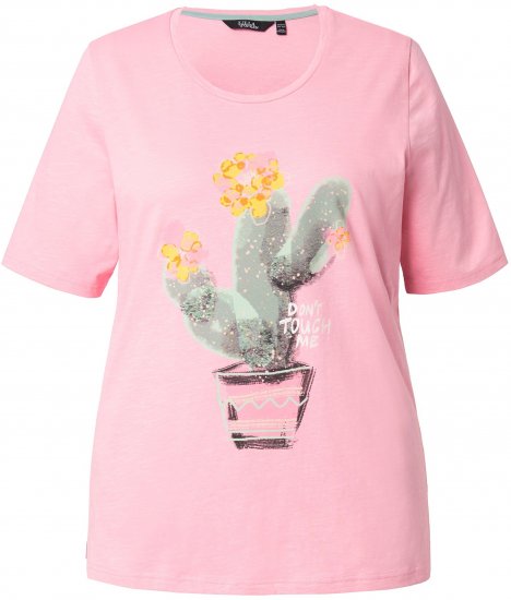 Ulla Popken Cactus Short Sleeve Graphic Tee Pink - Bedrukte T-shirts voor dames - 