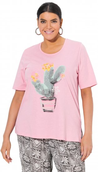 Ulla Popken Cactus Short Sleeve Graphic Tee Pink - Bedrukte T-shirts voor dames - 