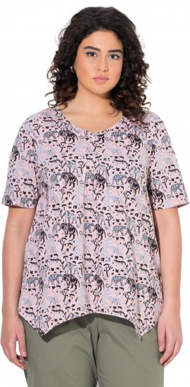 Ulla Popken Half-sleeve A-line V-neck Pointed Hem Animal Pattern T-shirt Pastel Rose - Bedrukte T-shirts voor dames - 